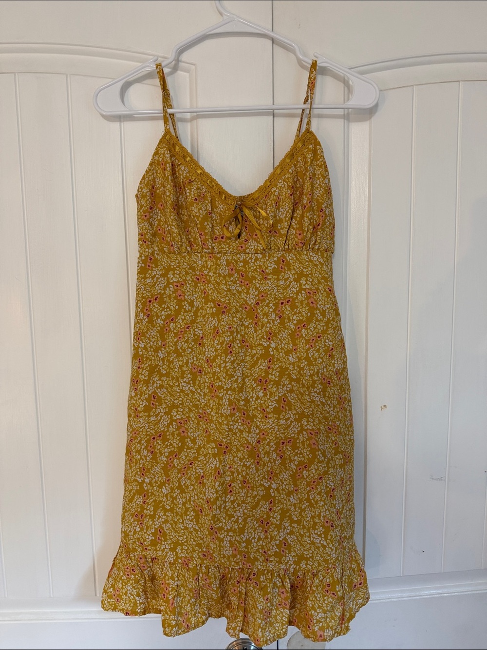 No Boundaries Mustard Floral Tie-Front Mini Dress